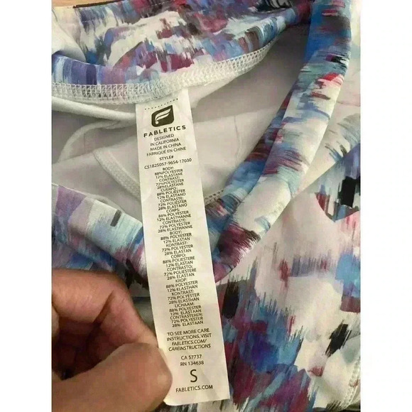 Fabletics Print Leggings Mesh Panel Abstract Print Stretch Blue White Si… - Picture 9 of 12